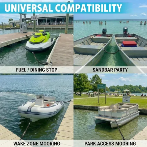 Miniatura 6 de Obcursco Línea de muelle elástico, línea de muelle de moto acuática con clips dobles de acero inoxidable 316, cuerda de acoplamiento para Negro