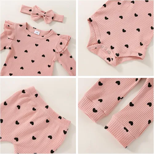 Miniatura 5 de Ropa para bebé recién nacida, para otoño e invierno, acanalada, con volantes, manga larga, conjunto de 3 piezas, 0 a 18 meses