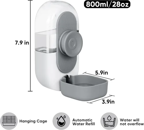 Miniatura 3 de Lemtrflo Dispensador de agua automático colgante de 28 onzas, botella de agua de conejo, conejillo de indias, hurón para jaula, adecuado para Gris