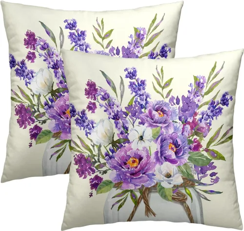 Miniatura 49 de Juego de 2 fundas de cojín decorativas con bandera americana y flores de amapola roja y azul, 16 x 16 pulgadas, fundas cuadradas para sofá, sillón