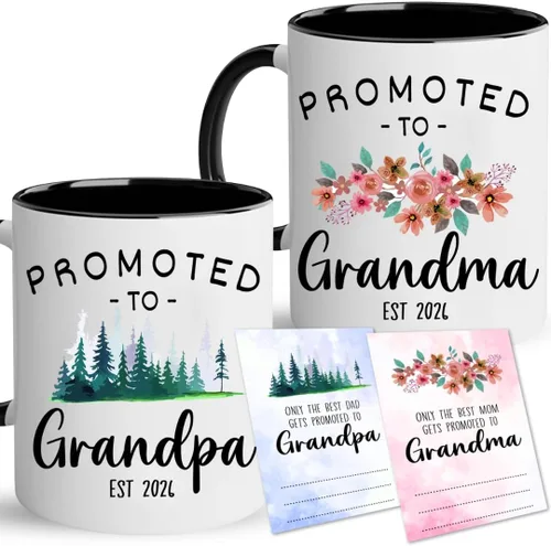 Vivulla68 Taza promocionada a los abuelos 2026 con tarjeta de felicitación, regalo de revelación de embarazo para la nueva abuela y el abuelo, taza