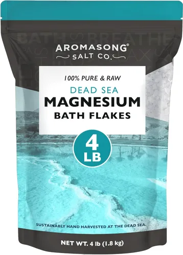 Aromasong Copos de magnesio para baño del mar muerto, paquete resellable de 4 libras, copos de cloruro de magnesio, sal de baño orgánica relajante