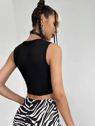 Miniatura 2 de Verdusa Camiseta corta sin mangas con cuello redondo y recortada para mujer