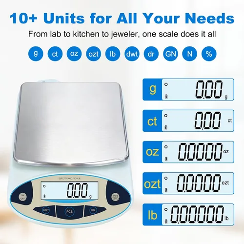 Miniatura 3 de Báscula de laboratorio 176.37 oz x 0.00 oz, balanza analítica digital de alta precisión, escala electrónica de precisión de 0.00 oz con pantalla LCD
