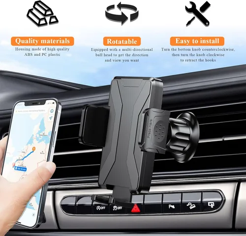 Miniatura 5 de KVAEY Soporte de teléfono para automóvil, duradero y antideslizante con gancho de metal, ajuste de elasticidad de rotación de 360°, soporte Negro