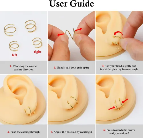Miniatura 14 de 2 Pairs Double Hoop Earrings, Gold Cartilage Earrings for Women, Small Silver Helix Piercing Jewelry,Spiral Nose Ring Tiny Twist Earrings as Gift