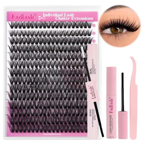 FADLASH Kit de Extensiones de Pestañas DIY Pestañas Individuales en Racimos Pegamento y Sellador para Pestañas, Removedor de Pegamento para Racimos