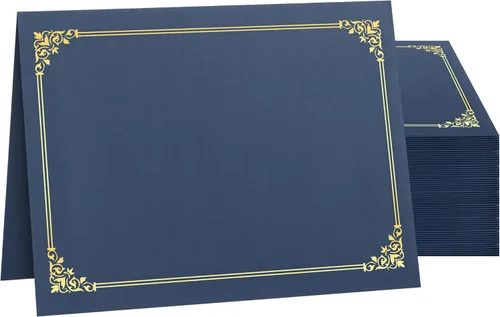 SUNEE Titulares de certificados (azul marino, 50 paquetes), cubre diploma, borde de lámina dorada, para certificados de tamaño carta de 8.5 x 11,
