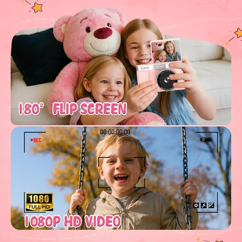 Miniatura 3 de Cámara digital para niños FHD 1080P Cámara digital para niños con tarjeta de 32 GB, pantalla abatible de 2 pulgadas de 180 ° con soporte para cámara