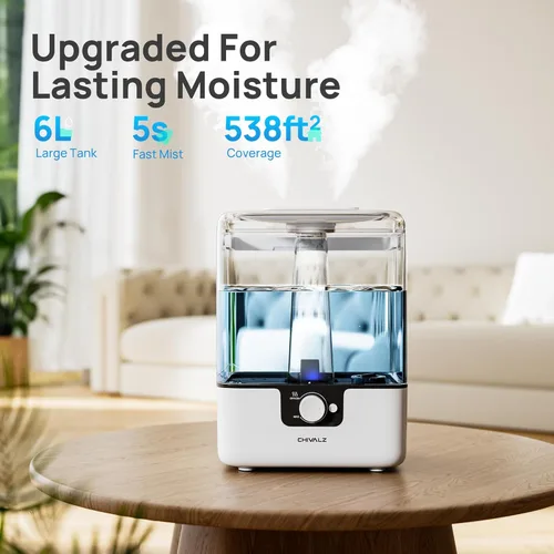 Miniatura 2 de CHIVALZ Humidificadores de 6L para Dormitorio, Habitación Grande, Hogar, Humidificadores de Niebla Fría de Llenado Superior para Guardería de Bebé