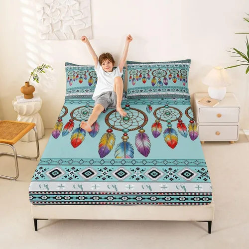 Miniatura 49 de Erosebridal Southwestern - Sábanas de cama bohemias aztecas, tamaño individual, sábanas hippie de cachemira, ropa de cama de estilo exótico, funda