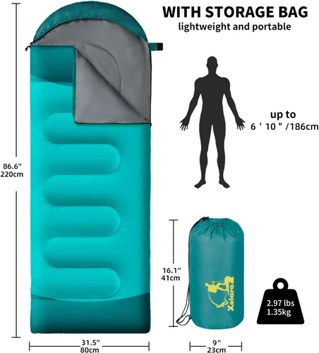 Miniatura 2 de Sacos de dormir para adultos y niños - 3 estaciones para clima frío y cálido, impermeables para acampar - Sacos de dormir ligeros para camping
