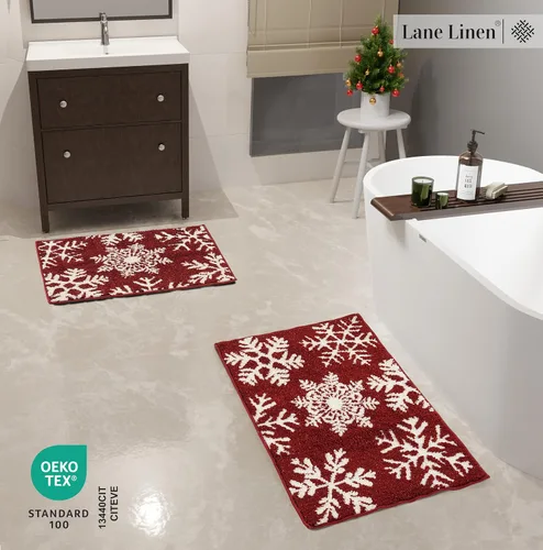 Miniatura 4 de LANE LINEN Juego de alfombras de baño premium de copos de nieve navideños, 2 piezas, extra suaves y absorbentes, lavables a máquina, antideslizantes