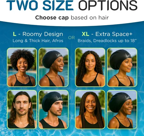 Miniatura 6 de Gorra de natación grande para cabello largo - Gorra de natación impermeable y duradera de silicona para trenzas, rastas, cabello ondulado, peinados