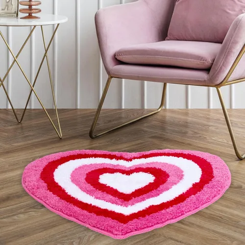 JarThenaAMCS Alfombra de baño para el día de San Valentín, alfombra de baño con forma de corazón rojo y rosa, alfombra de baño antideslizante para