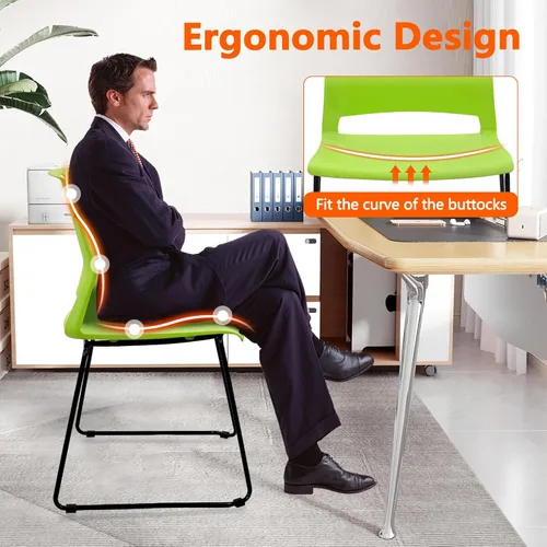 Miniatura 6 de KLASIKA Sillas apilables para recepción de invitados, silla de oficina apilable con soporte lumbar ergonómico y patas de metal, sillas de escritorio