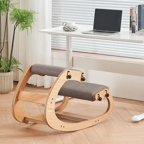 Silla ergonómica, mecedora ajustable para oficina en casa, silla de oficina de madera para aliviar el dolor de espalda, gris