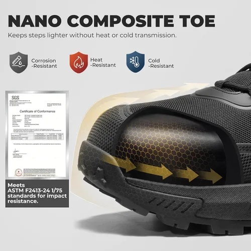 Miniatura 4 de NORTIV 8 Botas de punta compuesta para hombres ASTM F2413-24 Botas de trabajo de seguridad ligeras antifatiga antideslizantes con cremallera