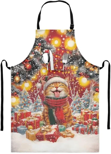 Miniatura 22 de GIFTPUZZ Delantal de chef para mujer con lazo largo y bolsillo frontal con correas