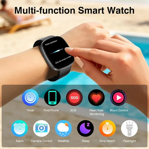 Miniatura 7 de TYKOIT Reloj inteligente, rastreador de fitness con pantalla táctil de 45 mm, monitor de frecuencia cardíaca, oxígeno en sangre, seguimiento