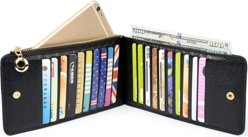 Miniatura 3 de Yaluxe- Cartera para mujer con bloqueo RFID, de cuero genuino, multiorganizador de tarjetas con bolsillo con zíper
