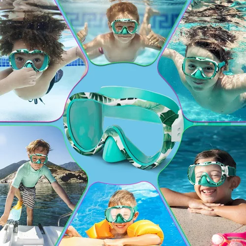 Miniatura 6 de Gafas de natación para niños, antifugas, máscara de Snork con cubierta de nariz y correa de tela elástica, gafas de natación con protección UV