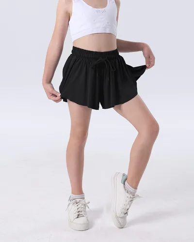Miniatura 7 de KEREDA Pantalones cortos fluidos para niñas, pantalones cortos de mariposa para niñas adolescentes con forro de elastano 2 en 1 para correr