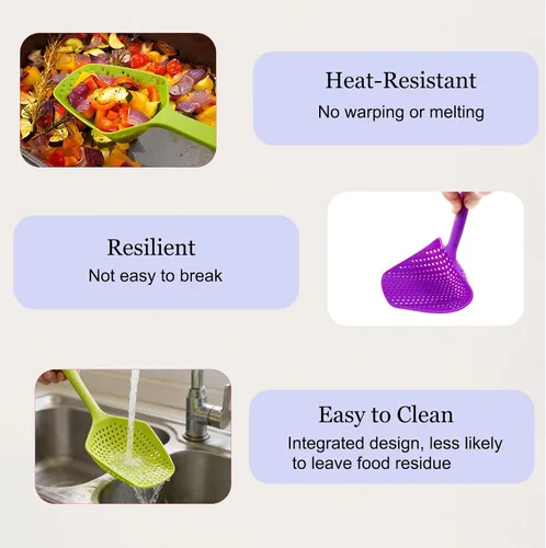 Miniatura 5 de SEIWEI Cuchara coladora grande, colador de herramientas de mango largo, cuchara de drenaje, colador de pasta resistente al calor, cocina para Azul