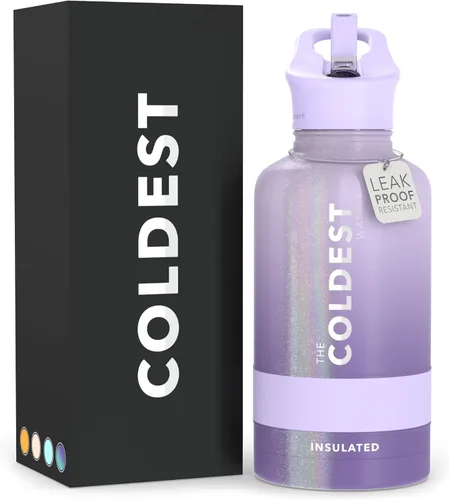 Miniatura 85 de Coldest - Botella para agua con tapa que incluye pajilla, térmica y metálica (acero inoxidable), para hombres y mujeres, color morado