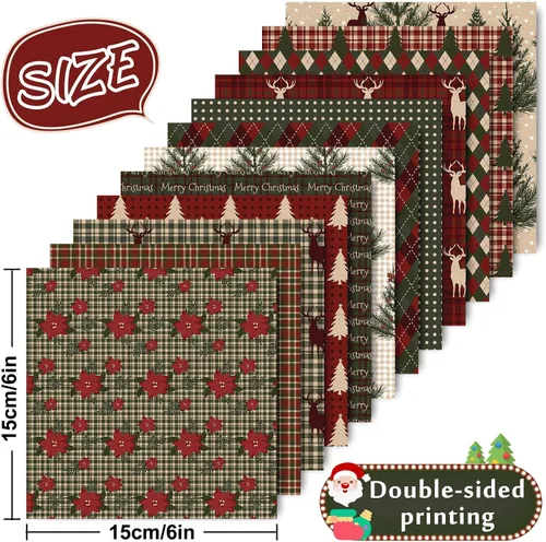 Miniatura 2 de Whaline 24 hojas de papel con patrón de Navidad, papel de cuadros para bosque, papel especial para álbum de recortes, doble cara, para manualidades