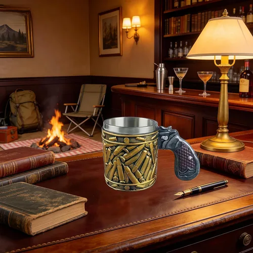 Miniatura 7 de Novedad pistola mango con balas Casings tazas de café tazas pistola taza pistola 11oz gran regalo cerveza taza acero