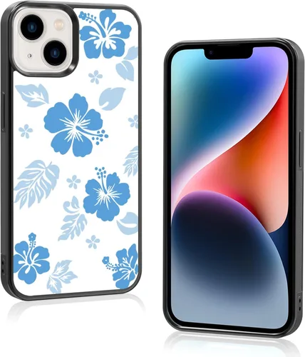 Miniatura 39 de Funda para iPhone 8 Plus y iPhone 7 Plus, linda funda Kawaii azul hibisco hawaiano floral estética floral para niñas preppy mujeres