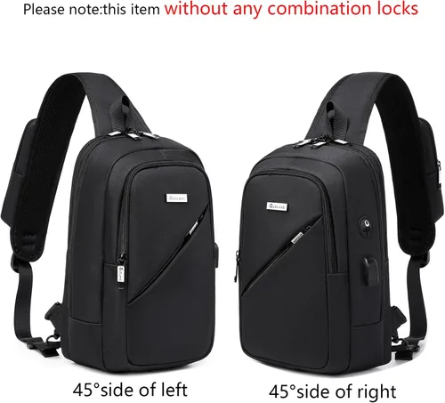 Miniatura 43 de DUSLANG Mochila de hombro para senderismo, bolsa cruzada para hombres, bolsas de pecho con puerto de cargador USB para campamento casual, ciclismo