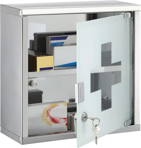 Miniatura 10 de Timgle Armario de pared de primeros auxilios con cerradura para medicamentos montado en la pared del baño, gabinete médico colgante con puerta