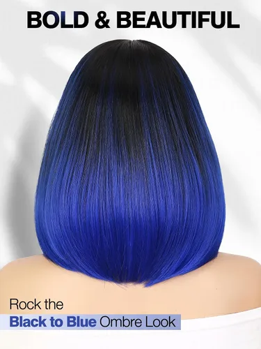 Miniatura 8 de Quick Wig - Pelucas Ombre, verde menta, corto, lacio, peluca bob, parte media sintética, para uso diario, cosplay, fiesta, pelucas completas