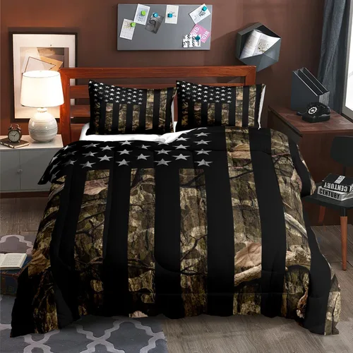 Miniatura 23 de LUVIVIHOME Juego de edredón de 3 piezas con diseño de osos negros y ciervos tamaño King, con estampado de alces, alces, patos Mallard, animales Oso