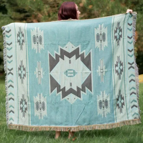 Miniatura 7 de Manta azteca nativa americana, decoración bohemia del suroeste, reversible, con borlas tejidas, mantas y mantas mexicanas para sofá, cama, silla