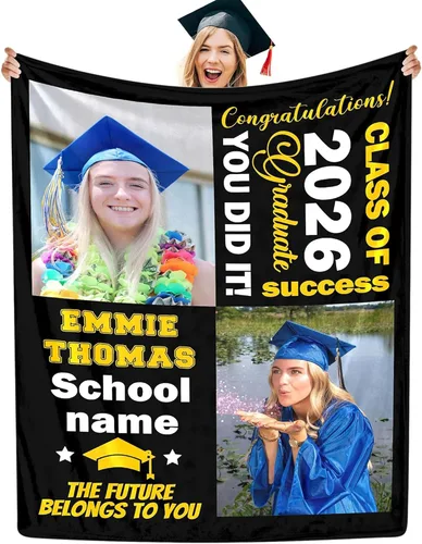 Miniatura 33 de Manta personalizada con collage de fotos, manta de fotos personalizada para graduados, manta personalizada, regalos para temporada de graduación