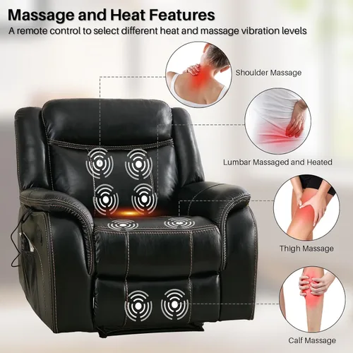 Miniatura 3 de Silla reclinable de masaje con calor, sillas reclinables de piel sintética para adultos, silla de descanso ergonómica reclinable manual de 39