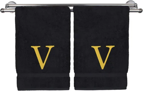 Miniatura 15 de Toalla de mano monogramada, regalo personalizado, juego de 2 - Toalla bordada con letra de bloque dorada - Extra absorbente 100% algodón turco