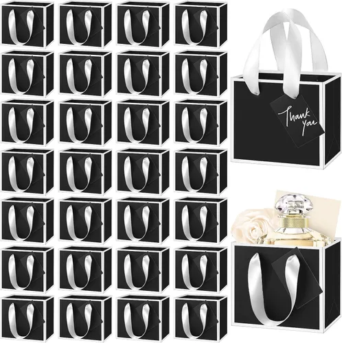 Miniatura 25 de Yeaqee 50 mini bolsas de regalo de papel de aluminio metálico con asas de 4 x 4.75 x 2.25 pulgadas, bolsa pequeña de agradecimiento de San Valentín