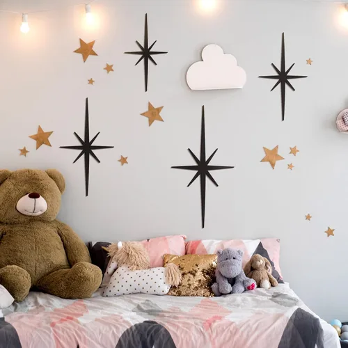 Miniatura 6 de Blulu 4 piezas de decoración de pared de hierro fundido con forma de estrella de Starburst, decoración de metal de mediados de siglo moderno, Gris