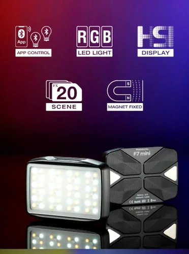 Miniatura 2 de Falcon Eyes F7 Mini 5W RGB Pocket On Camera Light con función de adsorción magnética, batería recargable incorporada, control de aplicación