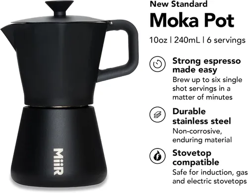 Miniatura 2 de MiiR Nueva olla Moka estándar, 10 onzas, cafetera duradera para preparar café expreso rico
