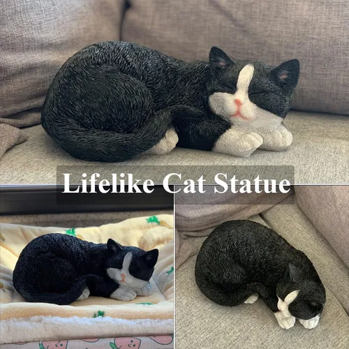 Miniatura 7 de Estatua de gato al aire libre figuras de gato decoración de jardín, estatua de gato de esmoquin negro atigrado estatua decorativa para patio, patio