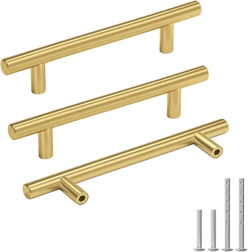 Miniatura 18 de Goldenwarm Paquete de 15 manijas doradas de 2-1/2 pulgadas, tiradores de gabinete de latón cepillado, manijas doradas para cajones de cocina