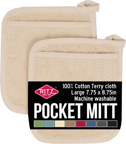 Miniatura 11 de RITZ Guante de bolsillo de rizo y almohadilla caliente: resistente al calor inigualable, 100% algodón duradero, diseño ergonómico para un agarre