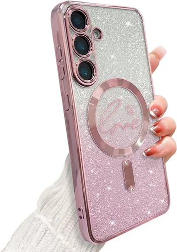 Miniatura 15 de ZONRW - Funda para Samsung Galaxy S22 Ultra magnética, para mujeres y niñas, cubierta trasera suave, lujosa, con corazón de amor, bling, degradado