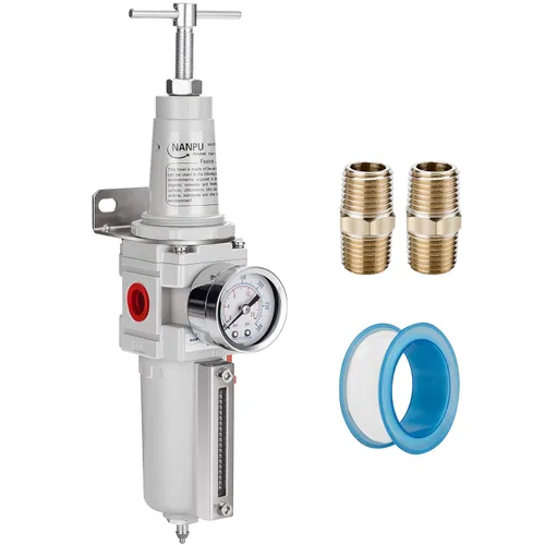 NANPU Filtro de aire de alta presión NPT de 3/8 de pulgada/regulador combinado, mango en T, drenaje semiautomático, calibre 0-300, cuenco de metal