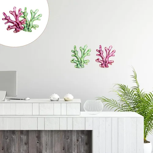 Miniatura 7 de Happyyami 2 adornos de arrecife de coral, decoración de pared de playa, decoración de pared de plantas de metal, océano, decoración costera